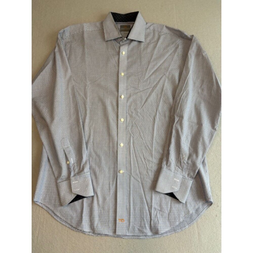 Thomas Dean Men's Large Button Down Shirt 100% Pima Cotton blue Pin Stripe